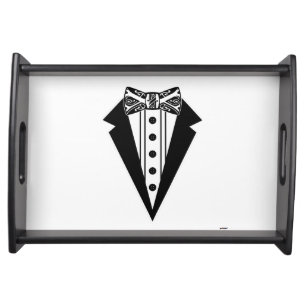 Black and White Bow Tie with Tux Serving Tray
