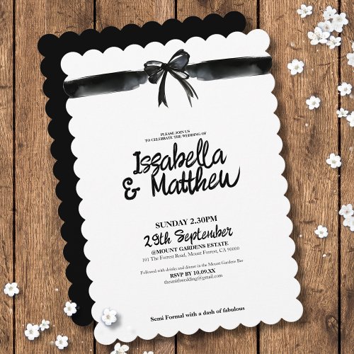Black and White Bow Watercolor Minimalist  Wedding Invitation