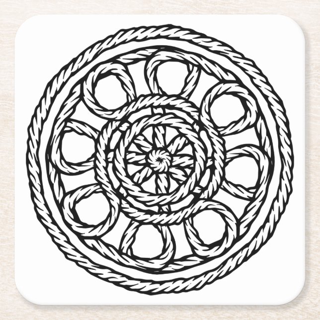 Black and white braided square paper coaster (Front)