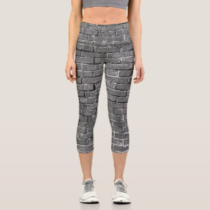 Black and White Bricks Photo Capri Leggings