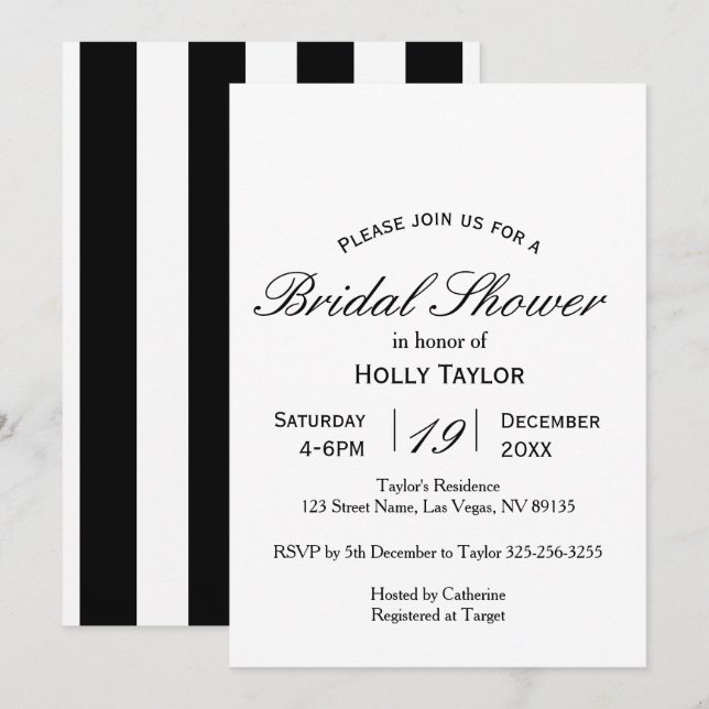 Black and White Bridal Shower Invitation (Front/Back)