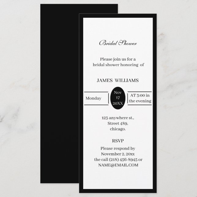 Black And White Bridal Shower  Invitation (Front/Back)