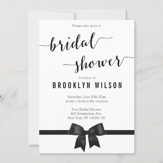 Black And White Bridal Shower Invitations Bow (Front)
