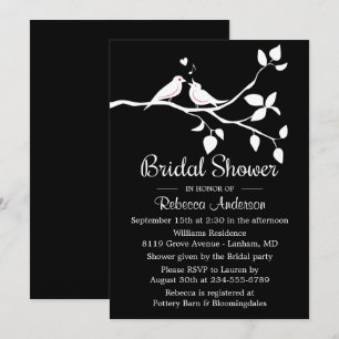 Black And White Bridal Shower Lovebirds Wedding Invitation
