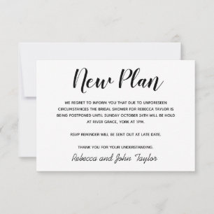 Black and White Bridal Shower Postponement Card