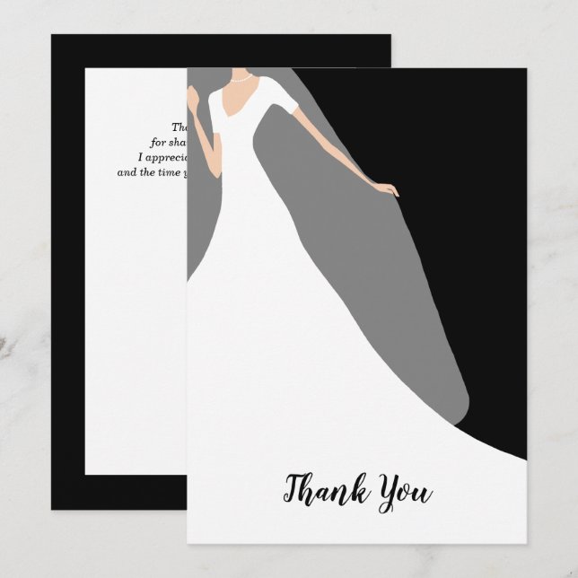Black and White Bridal Shower Thank You Card (Front/Back)