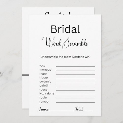 Black and White Bridal Word Scramble Game Invitation