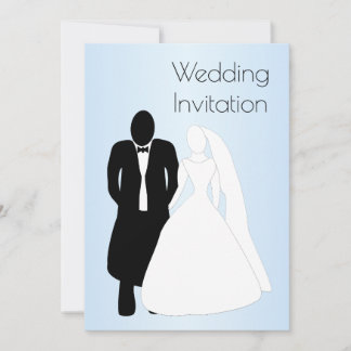 Black And White Bride And Groom Blue Wedding Invitation