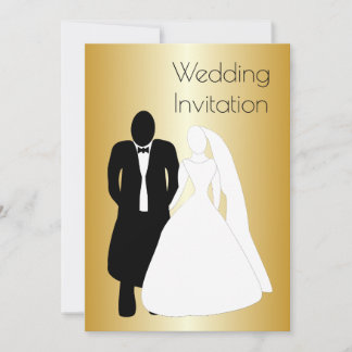 Black And White Bride And Groom Gold Wedding Invitation