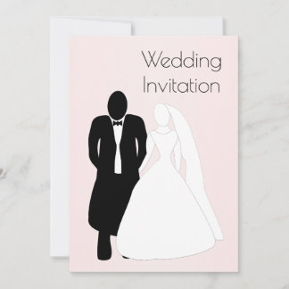 Black And White Bride And Groom Pink Wedding Invitation