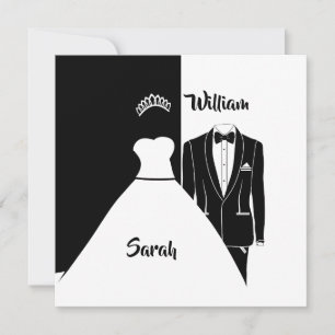 Black and white bride and groom wedding invitation