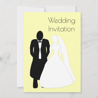 Black And White Bride And Groom Yellow Wedding Invitation