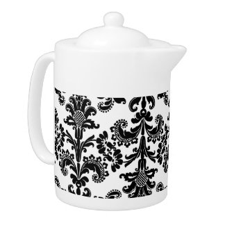 Black and White Brocade Teapot