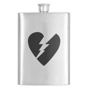 Black and White Broken Heart Vector Art Flask