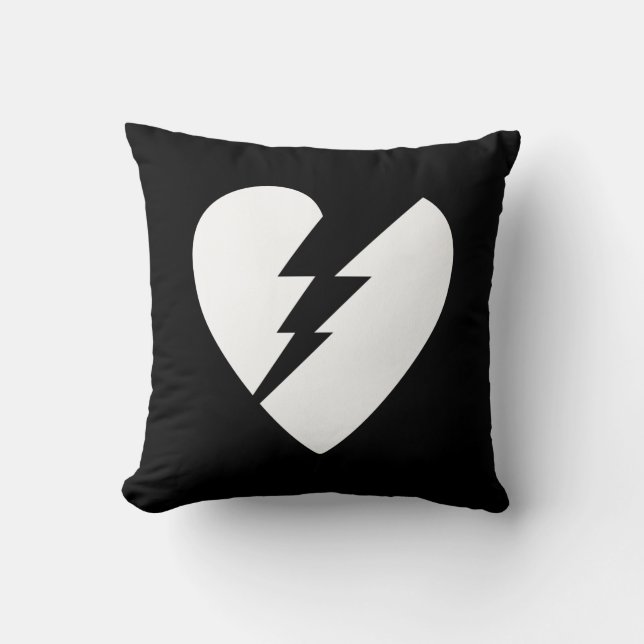 Black and White Broken Heart Vector Art Throw Pillow (Front)