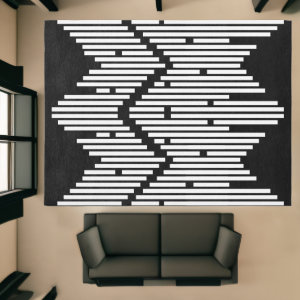 Black and white broken lines stacked rug