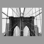 Black and White Brooklyn Bridge w/Color Flag Poster