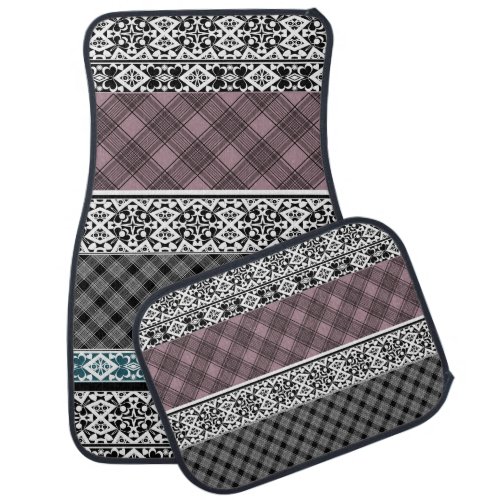 Black and white brown patchwork lace car floor mat