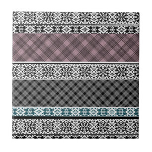 Black and white brown patchwork lace ceramic tile