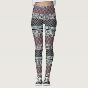Black and white brown patchwork lace leggings