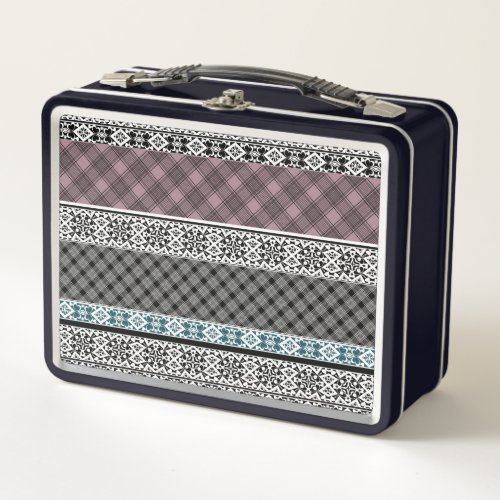 Black and white brown patchwork lace metal lunch box