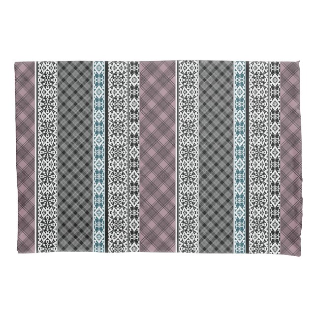 Black and white brown patchwork lace pillow case (Front)
