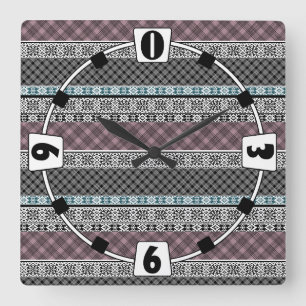 Black and white brown patchwork lace square wall clock