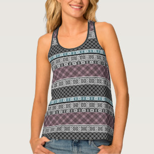 Black and white brown patchwork lace tank top