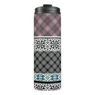 Black and white brown patchwork lace thermal tumbler