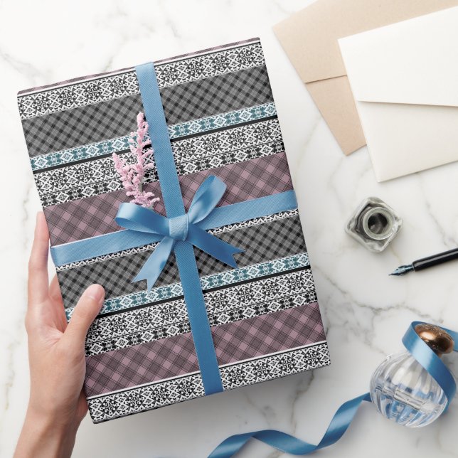 Black and white brown patchwork lace wrapping paper (Gifting)