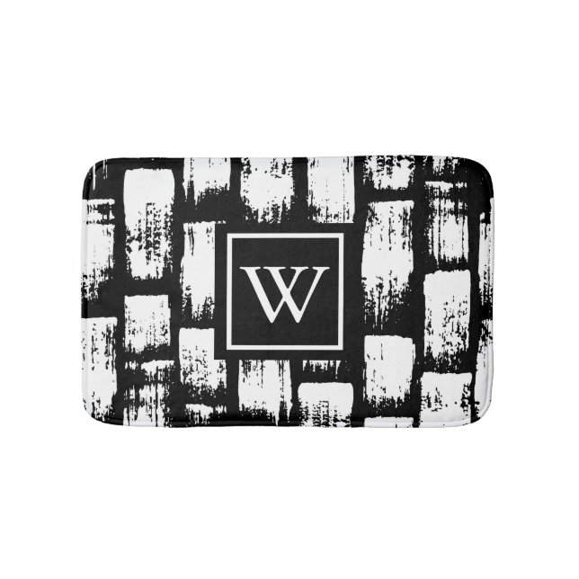 Black and White Brush Abstract Bath Mat (Front)