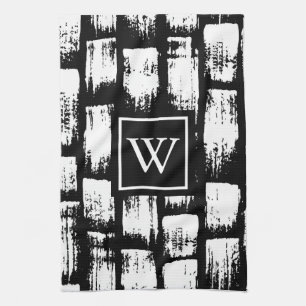 Black and White Brush Abstract Kitchen Towel
