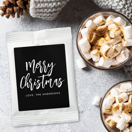 Black and White Brush Script Merry Christmas Hot Chocolate Drink Mix