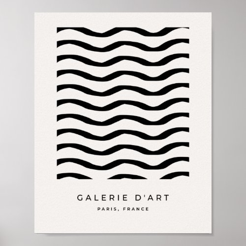 Black And White Brush Strokes Lines Abstract Waves Poster