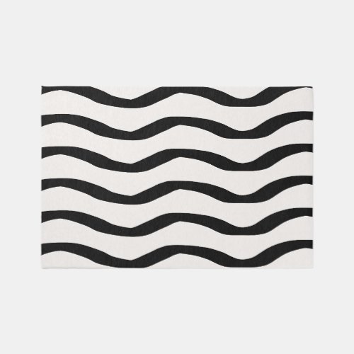 Black And White Brush Strokes Lines Abstract Waves Rug