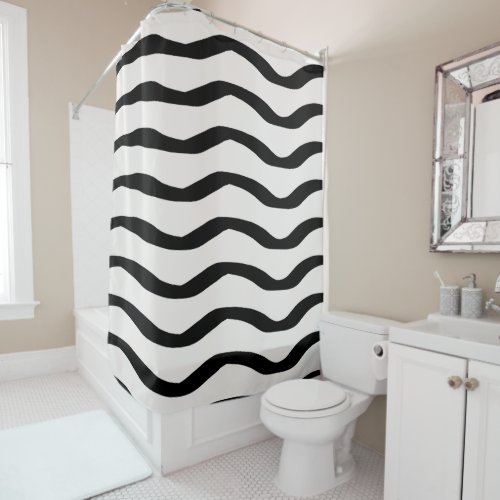 Black And White Brush Strokes Lines Abstract Waves Shower Curtain