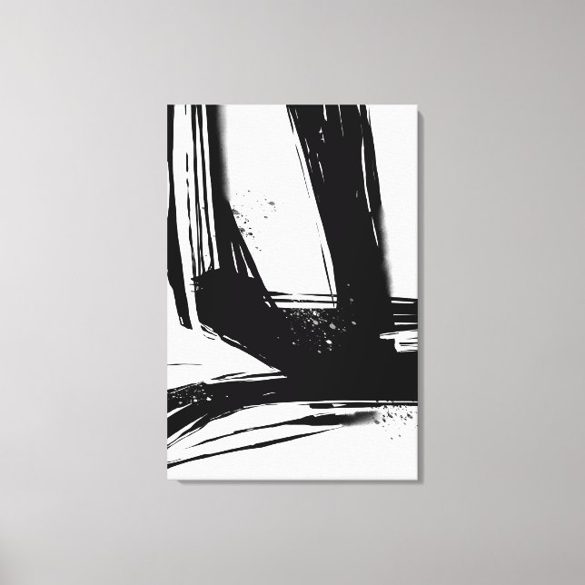 Black and White Brush Strokes Minimalist Abstract  Canvas Print (Front)