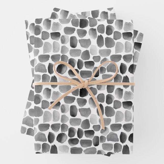 Black and White Brush Strokes Wrapping Paper Sheets (In situ)