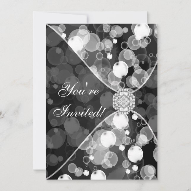 Black and White Bubble Party Invitation Template (Front)