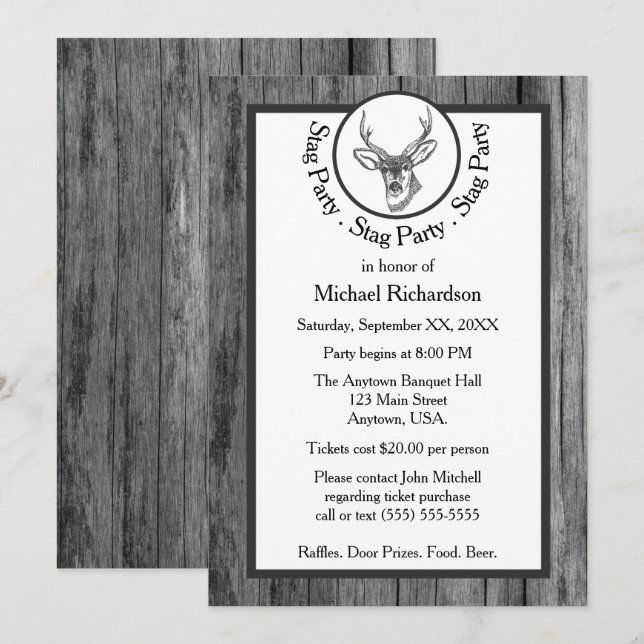 Black and White Buck Stag Party Invitation (Front/Back)