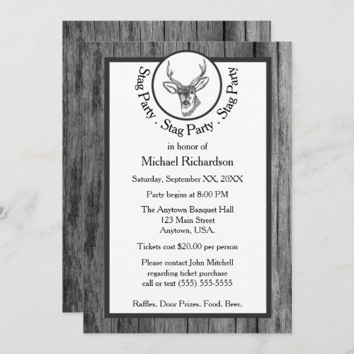 Black and White Buck Stag Party Invitation