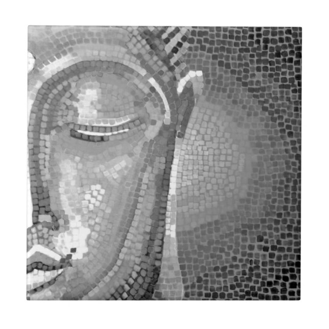 Black and White Buddha Face Ceramic Tile (Front)