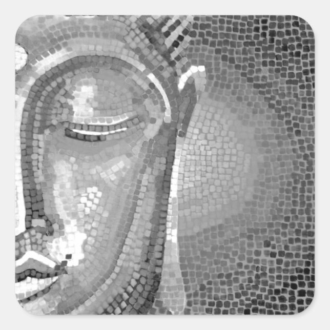 Black and White Buddha Face Square Sticker (Front)