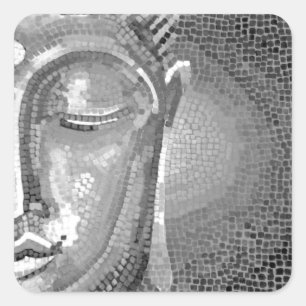 Black and White Buddha Face Square Sticker