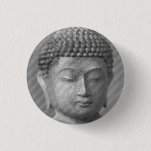 Black And White Buddha Face Statue Formed By Lines Button