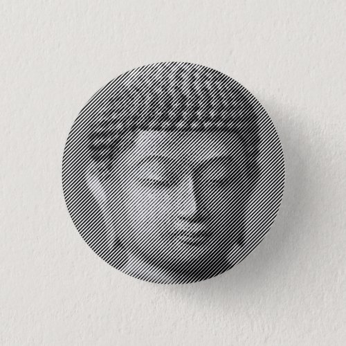 Black And White Buddha Face Statue Formed By Lines Button