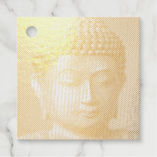 Black And White Buddha Face Statue Formed By Lines Foil Favor Tags