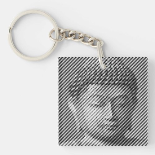 Black And White Buddha Face Statue Formed By Lines Keychain