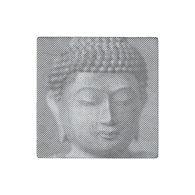 Black And White Buddha Face Statue Formed By Lines Stone Magnet (Front)