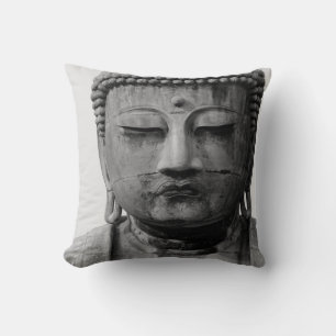 Black and White Buddha With Gray Backing Throw Pillow